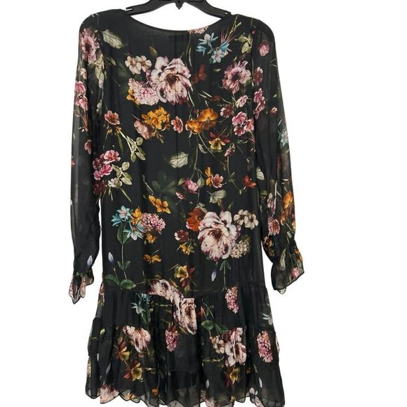 Bellambra Silk Blend Black Foral Babydoll Ruffle Hem Mini Dress XS Whimsigoth - Picture 4 of 15